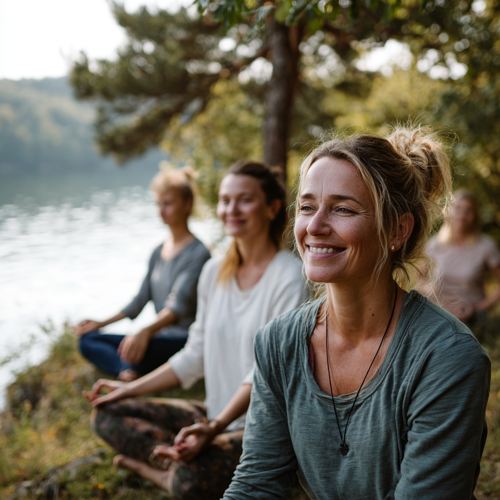 Fiatal magyar férfi meditáció közben, keresztbe tett lábakkal ülve, szeme csukva, teljes nyugalommal